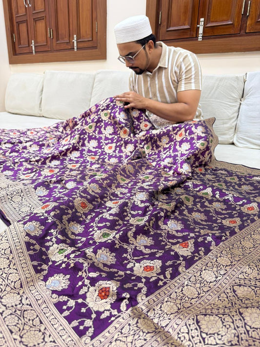 Pure Banarasi Katan Silk Mina Jaal Saree