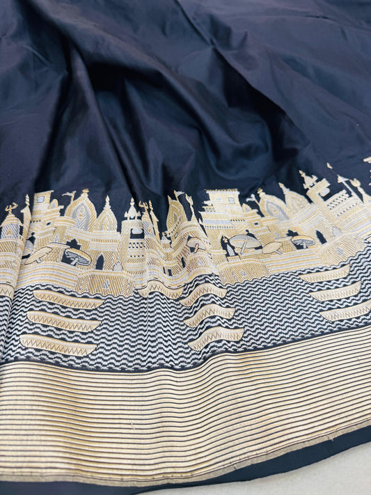 Pure Banarasi Katan Silk Plain Ghat Saree