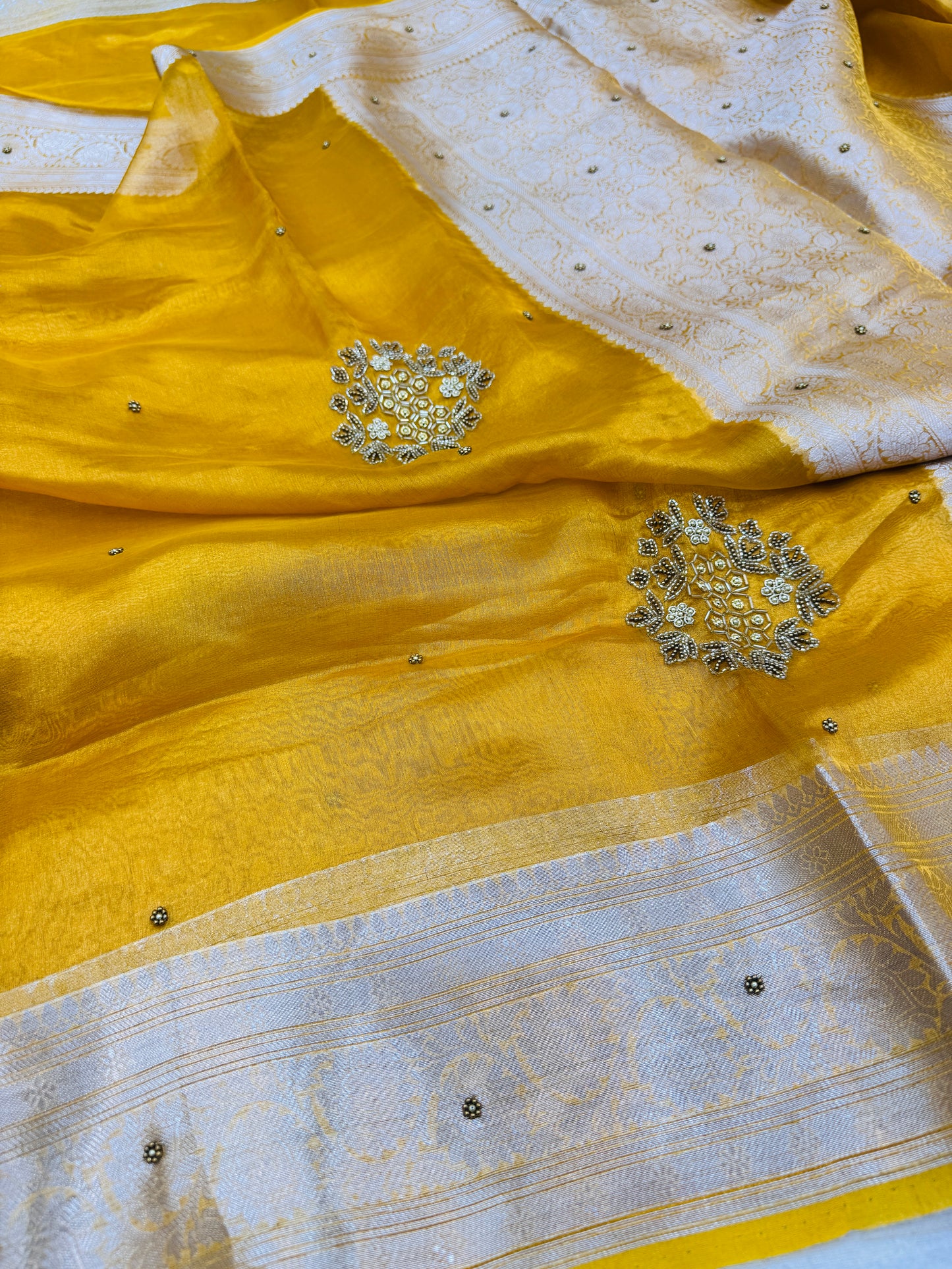 Pure Banarasi Tissue Silk Hand Embroidery Saree