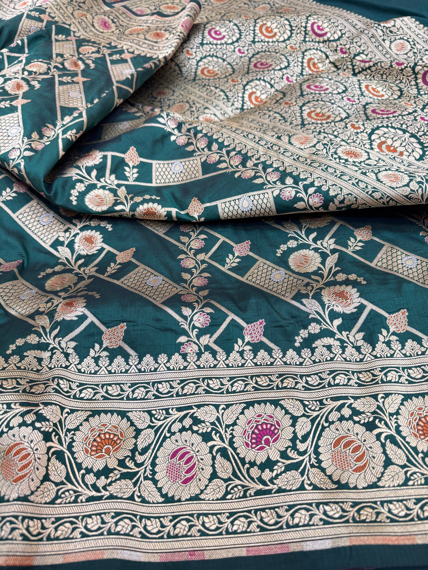 Pure Banarasi Katan Silk Alfi Meena Jaal Saree