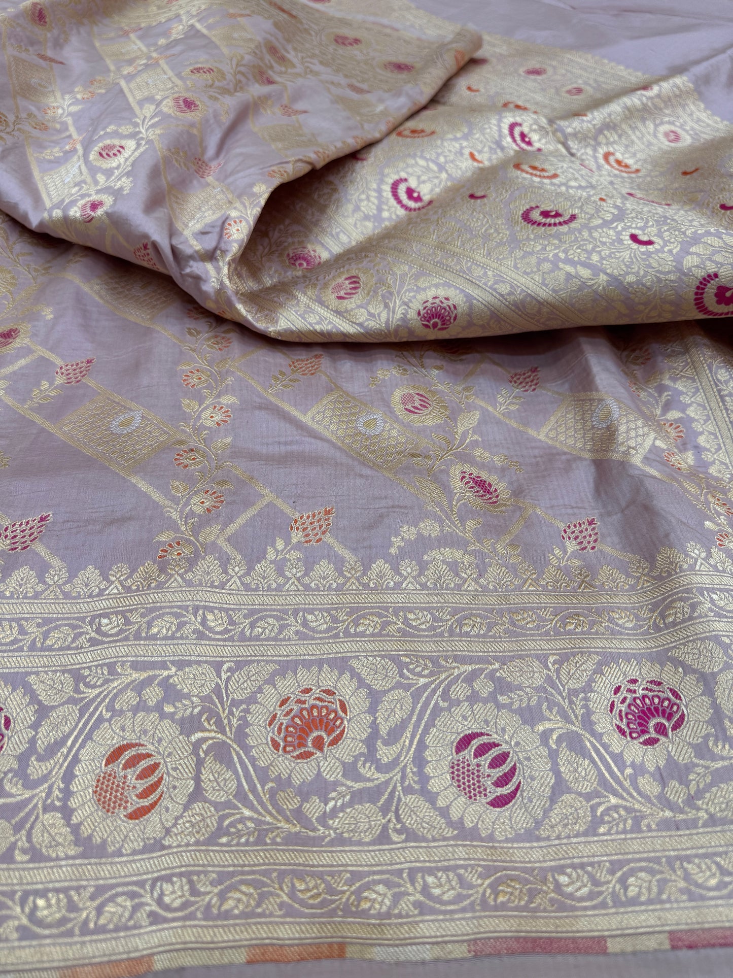 Pure Banarasi Katan Silk Alfi Meena Jaal Saree