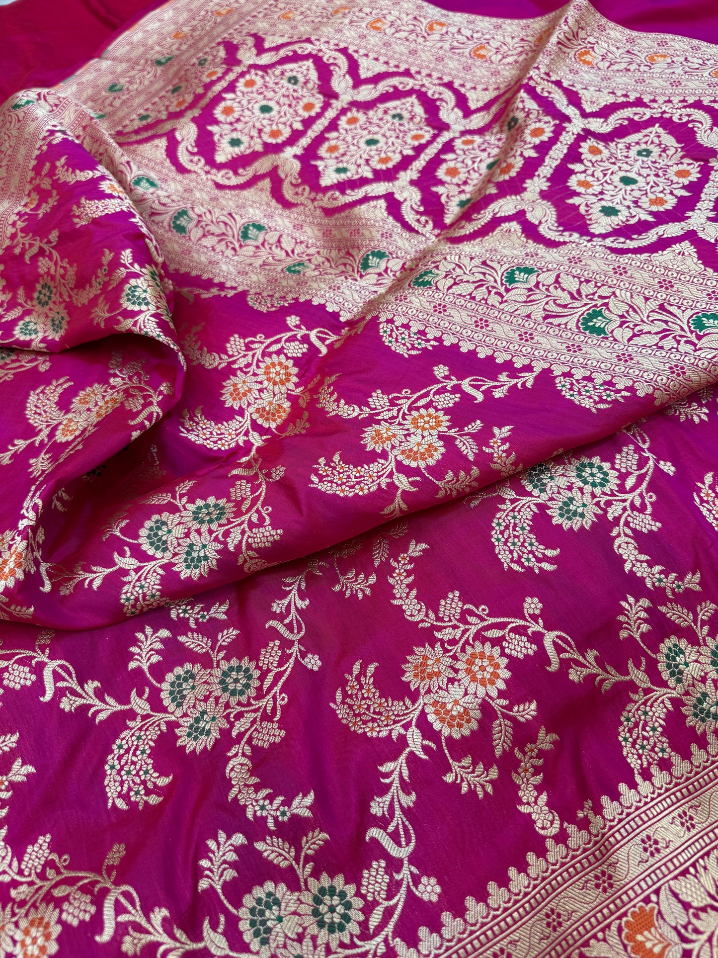 Pure Banarasi Katan Silk Meena Jaal Saree