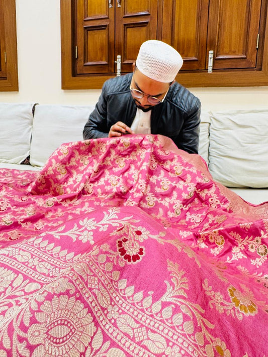 Pure Banarasi Katan Silk Mina Jaal Saree