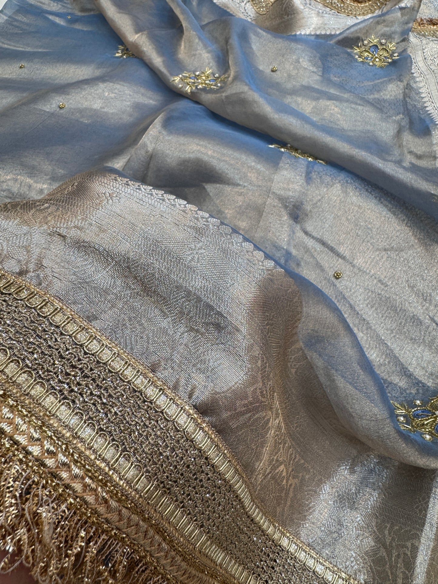 Pure Banarasi Tissue Silk Hand Embroidery Saree