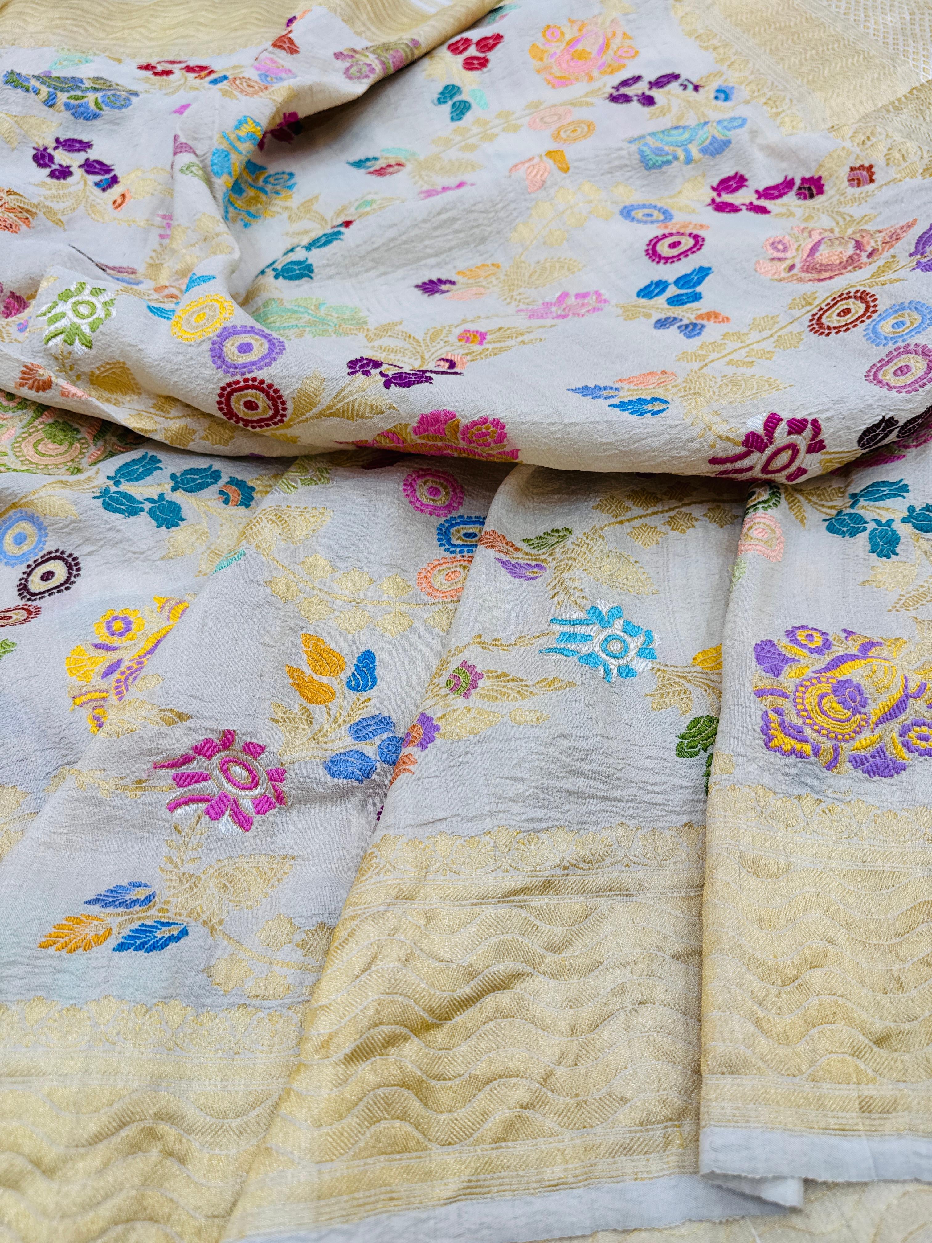 Handwoven Tusser Georgette Multicolor Mina Jaal Saree