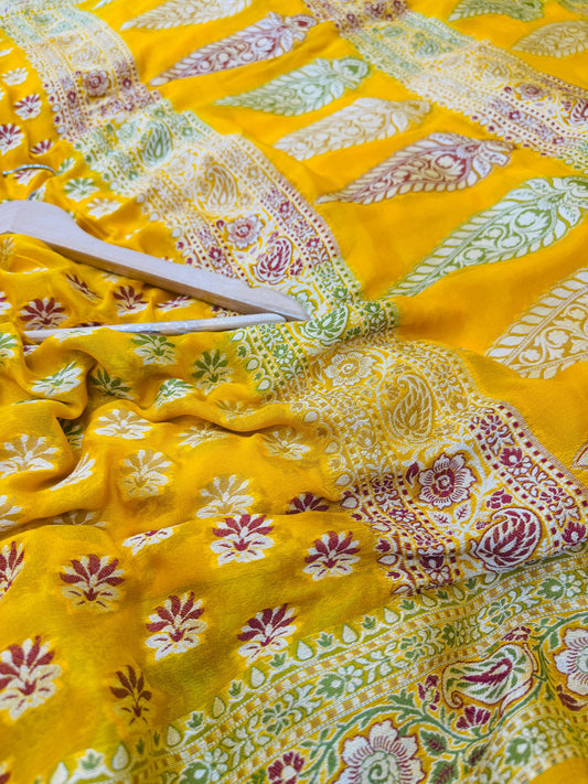 Pure Banarasi Chiffon Tilfi Floral Jaal Saree