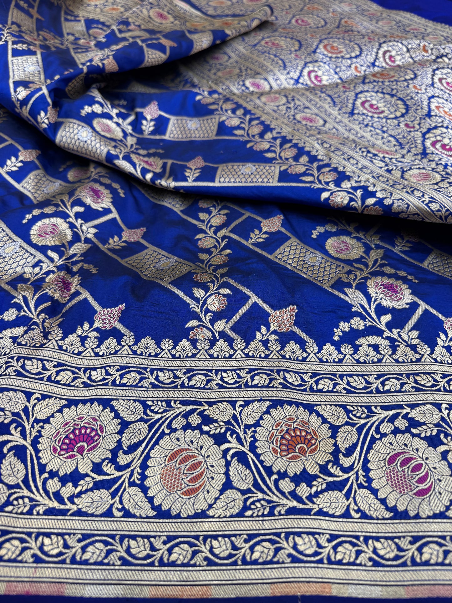 Pure Banarasi Katan Silk Alfi Meena Jaal Saree