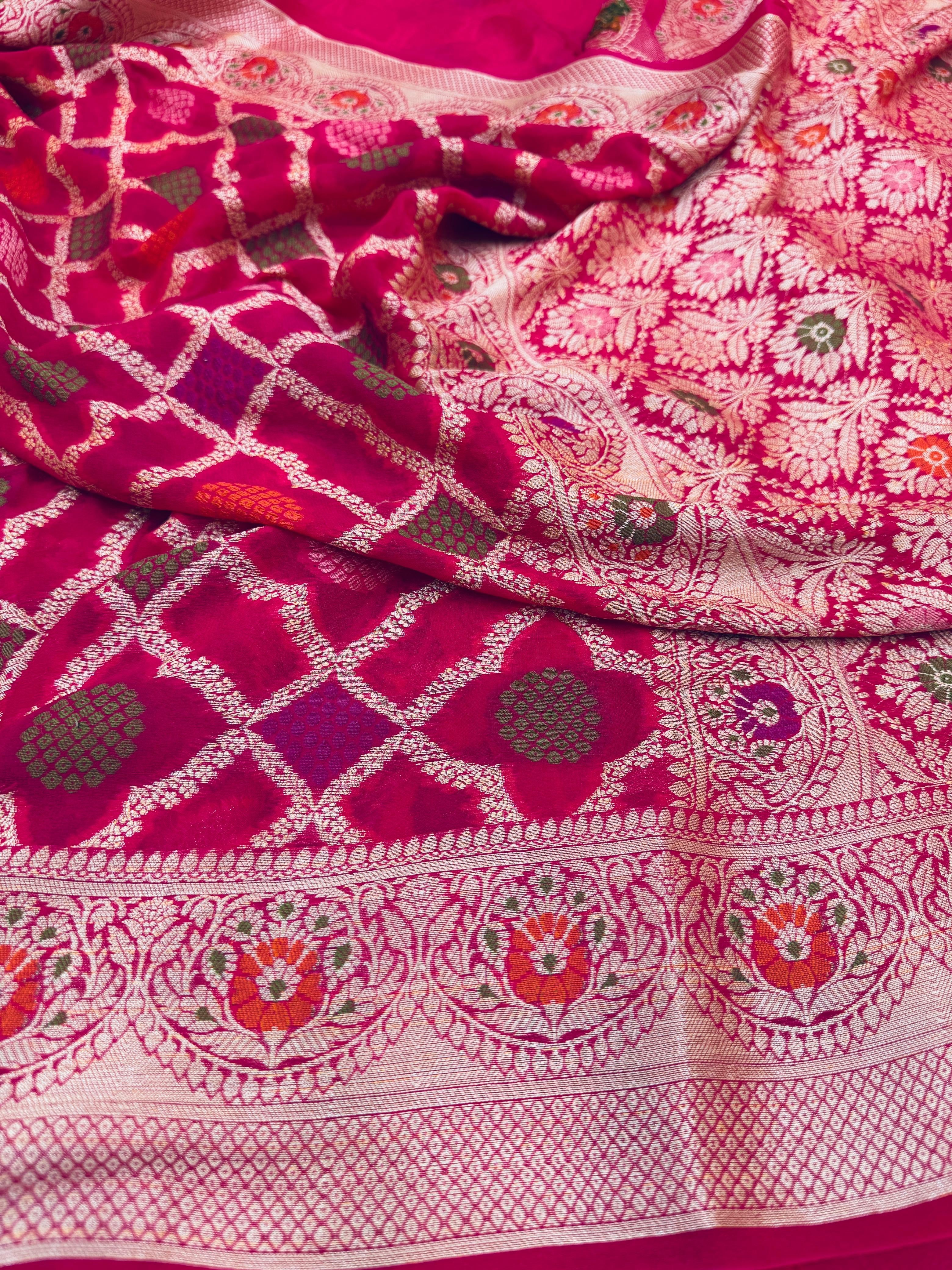 Pure Banarasi Chiffon Tilfi Jaal Saree