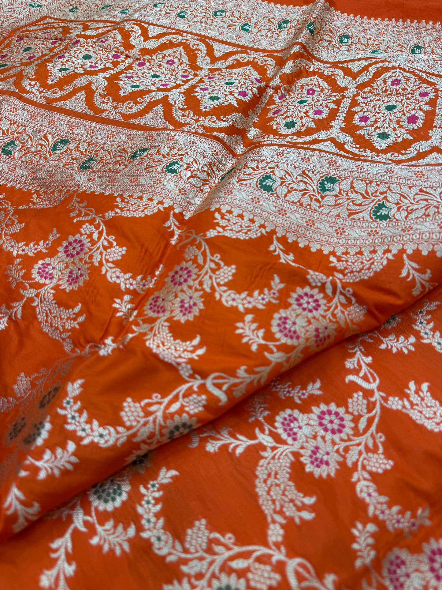 Pure Banarasi Katan Silk Meena Jaal Saree