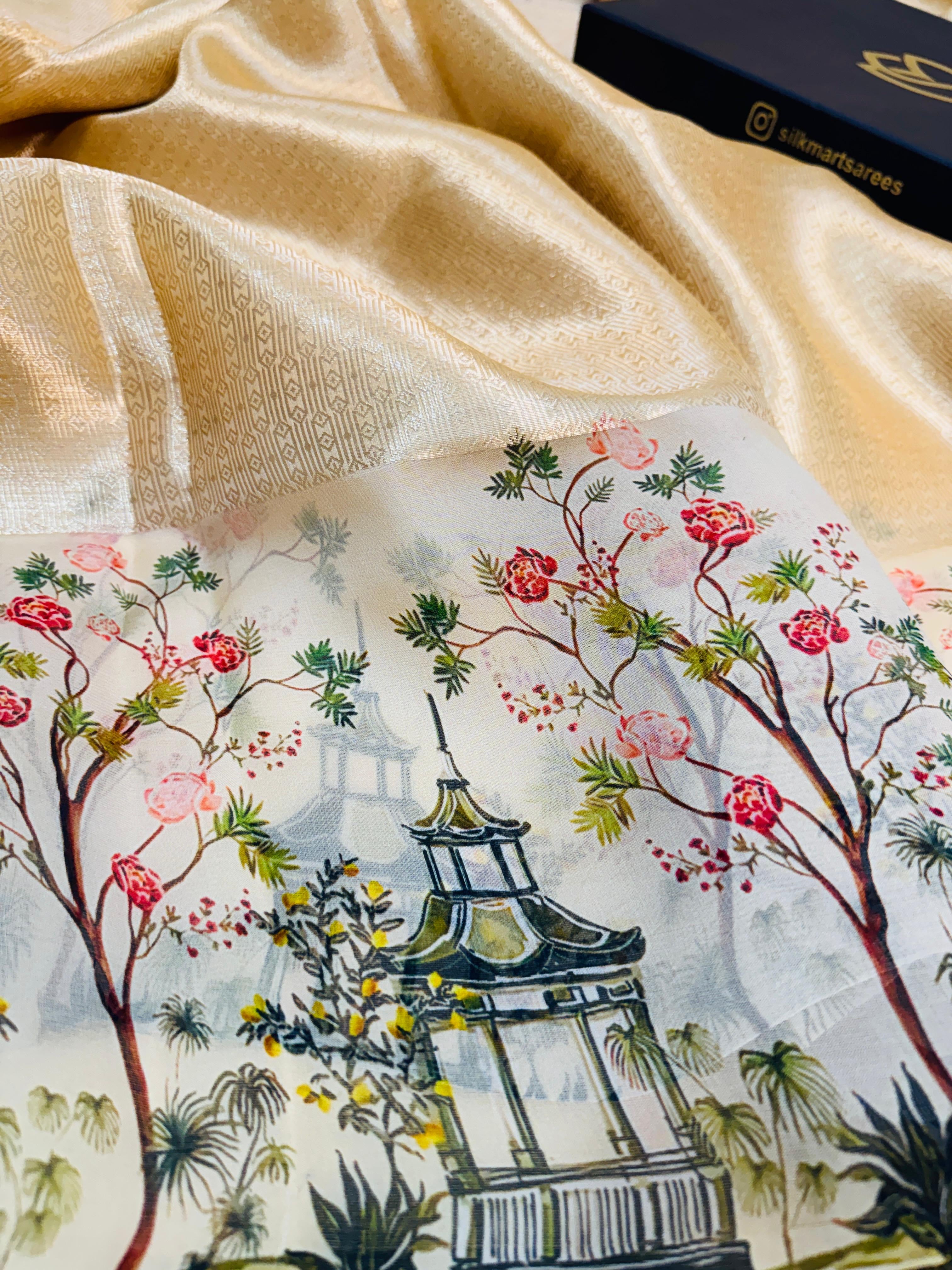 Tissue Brocade Digital Print Saree