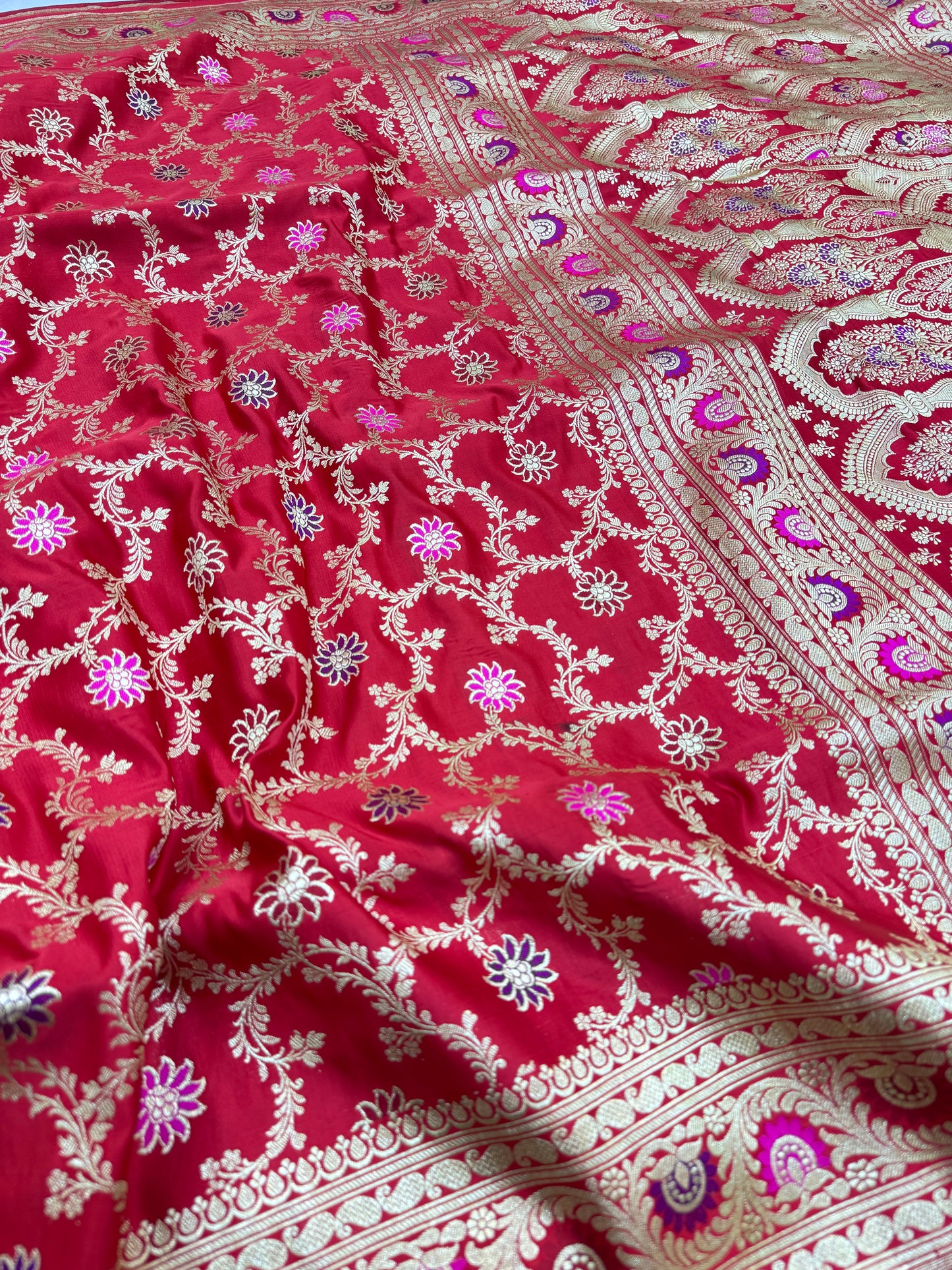 Pure Banarasi Satin Mina Jaal Saree