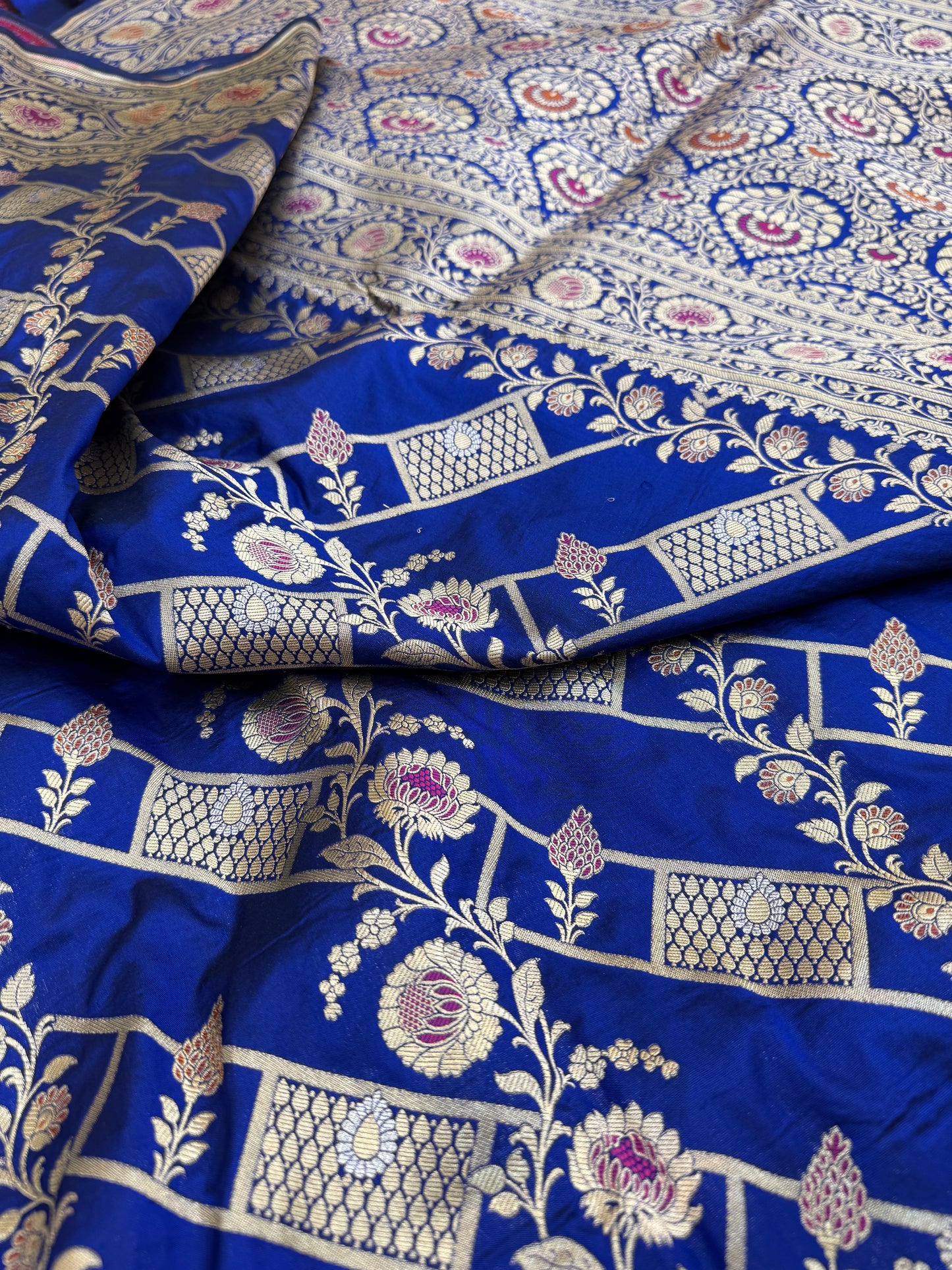 Pure Banarasi Katan Silk Alfi Meena Jaal Saree