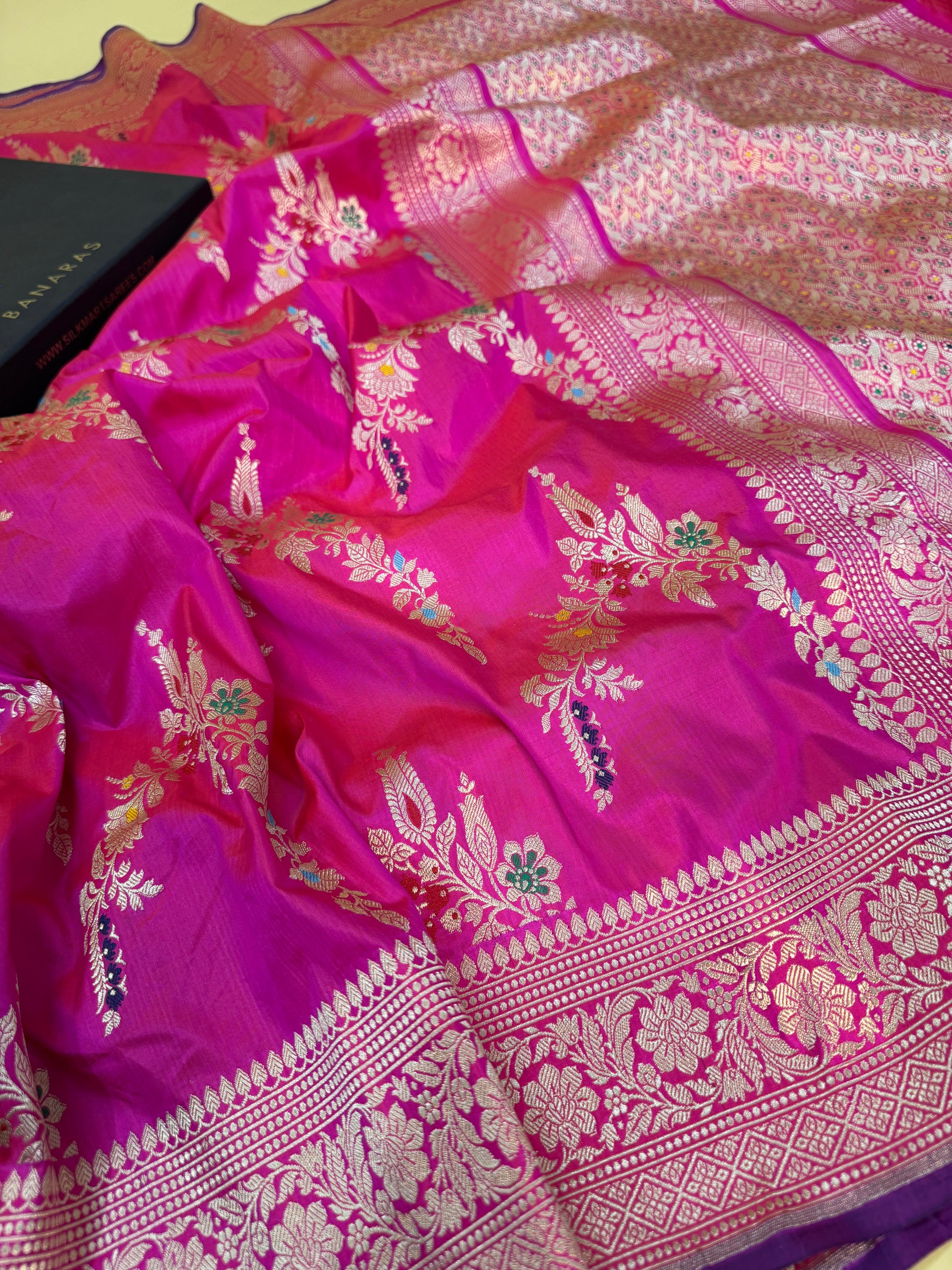 Rani Pink Katan Silk Mina Jaal Saree