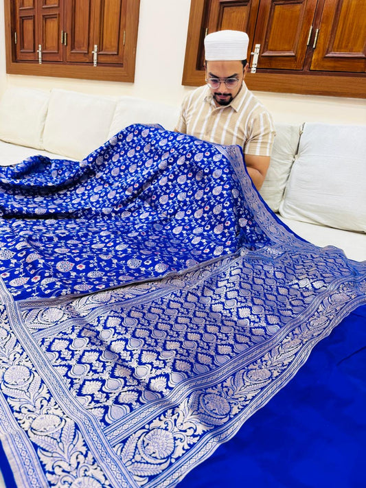 Pure Banarasi Katan Silk Mina Jaal Saree