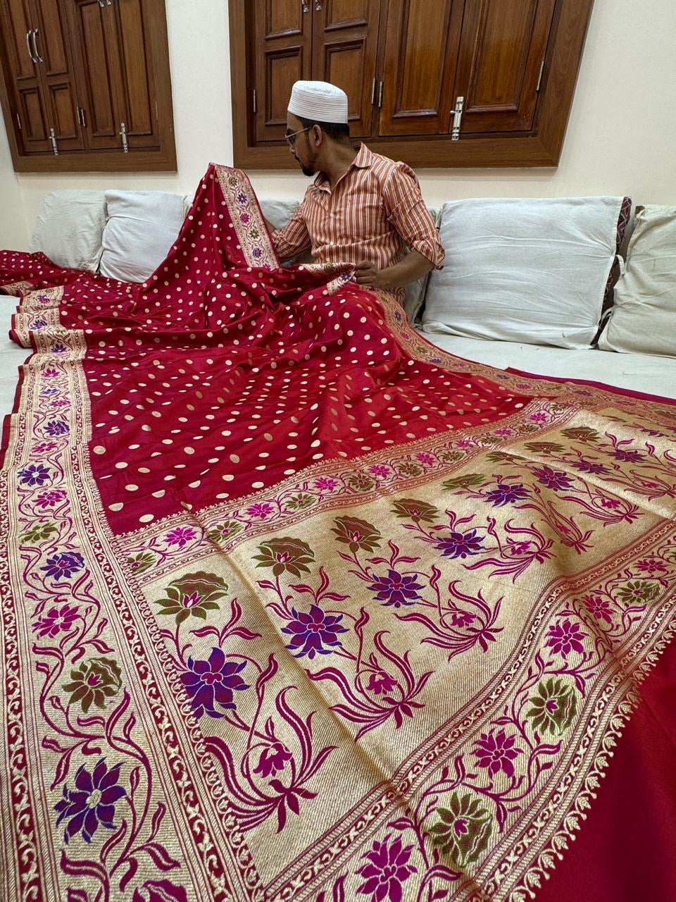 Pure Banarasi Satin Silk Dollar Buti Paithni Saree