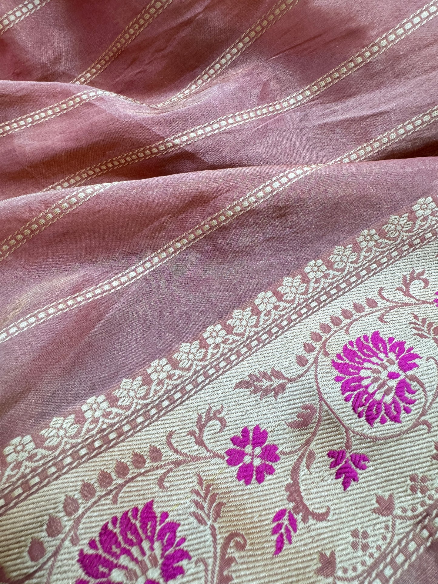 Pure Banarasi Katan Tissue Silk Kadiyal Border Saree