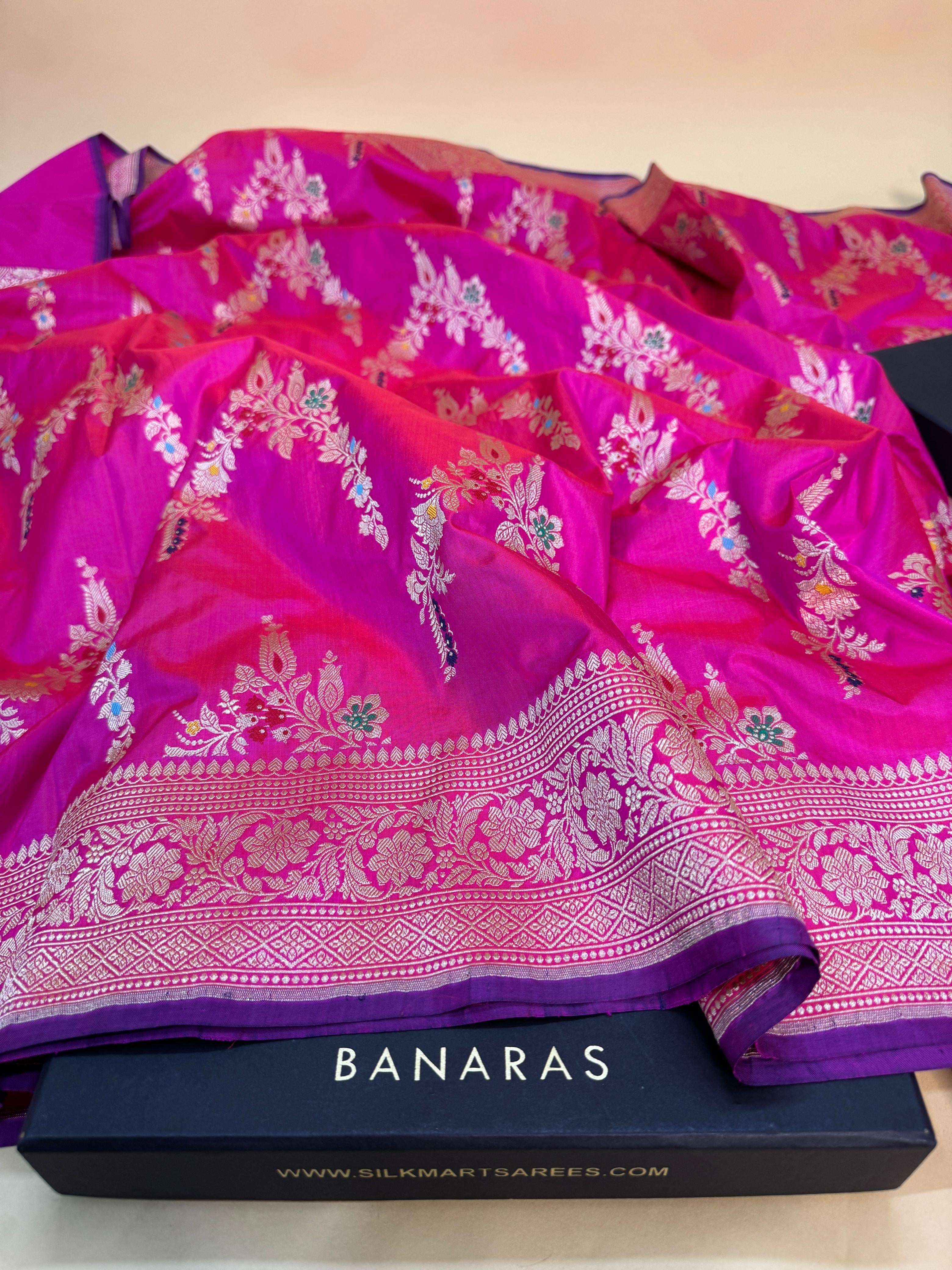 Rani Pink Katan Silk Mina Jaal Saree