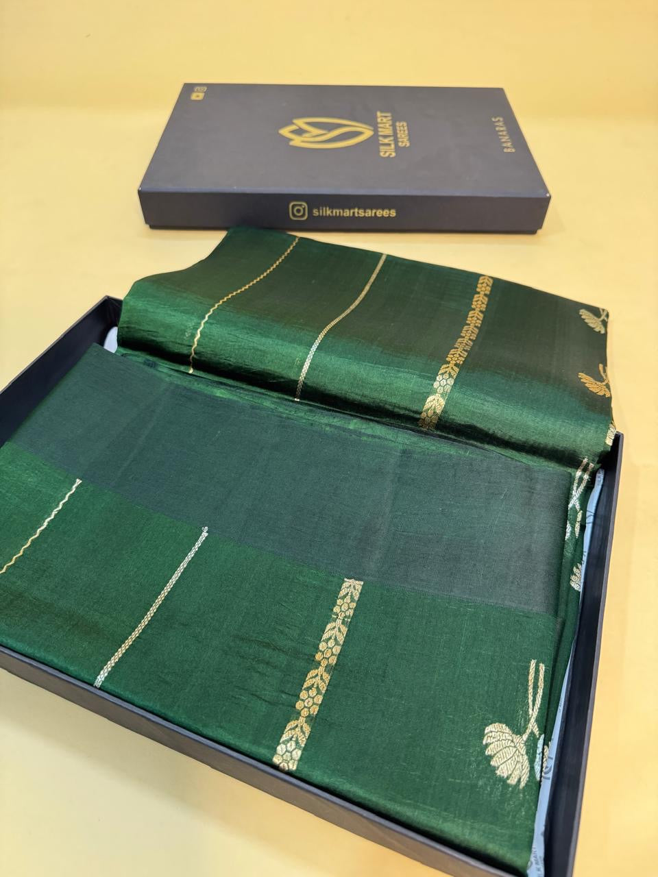 Bottle Green Mango Silk Stripe Saree