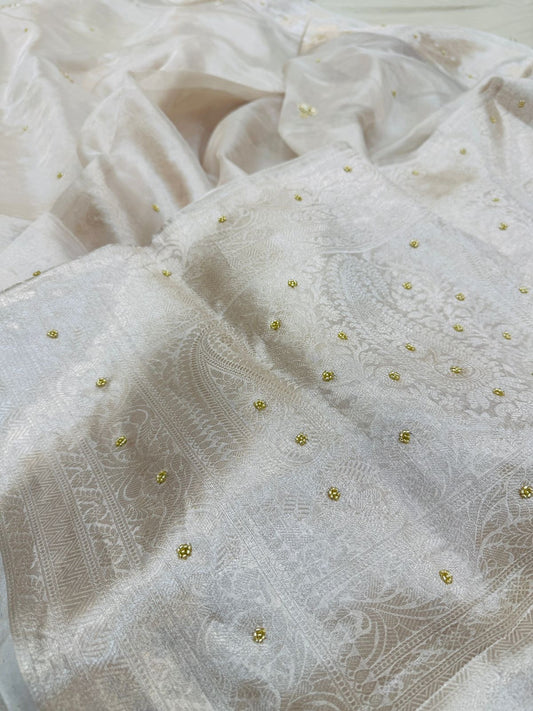 Pure Banarasi Molted Tissue Silk Hand Embroidery