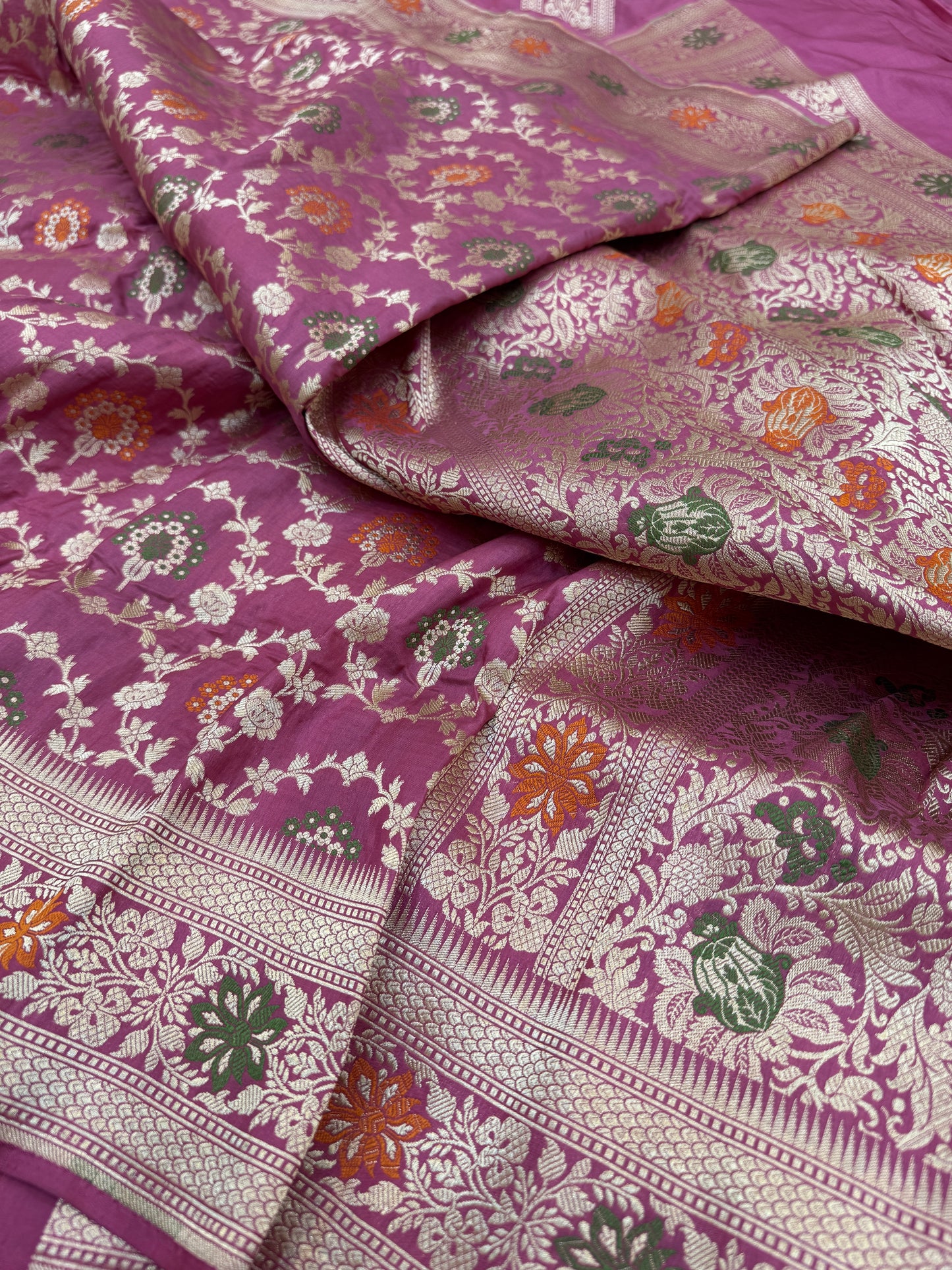 Pure Banarasi Katan Silk Meena Jaal Saree