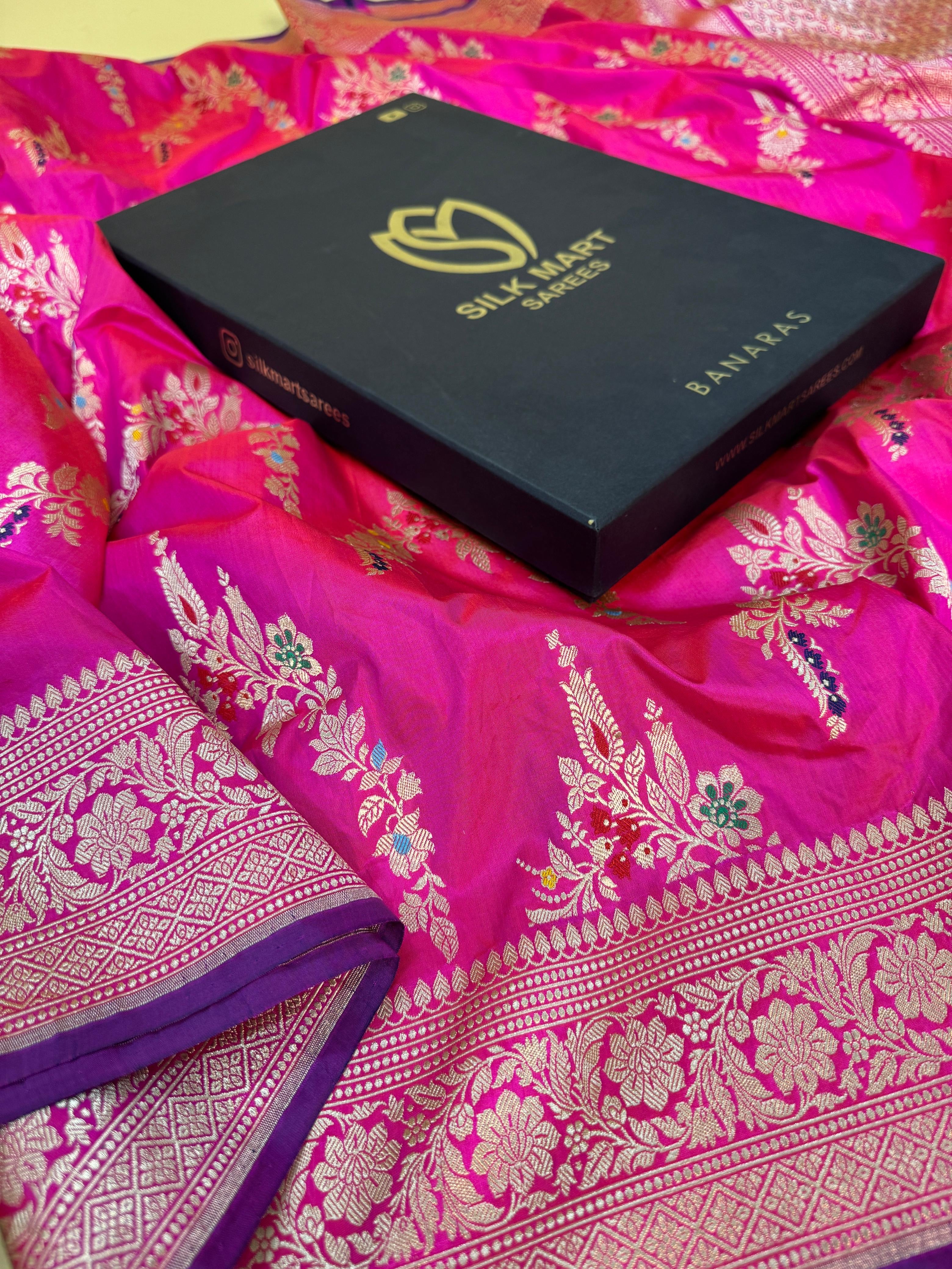 Rani Pink Katan Silk Mina Jaal Saree