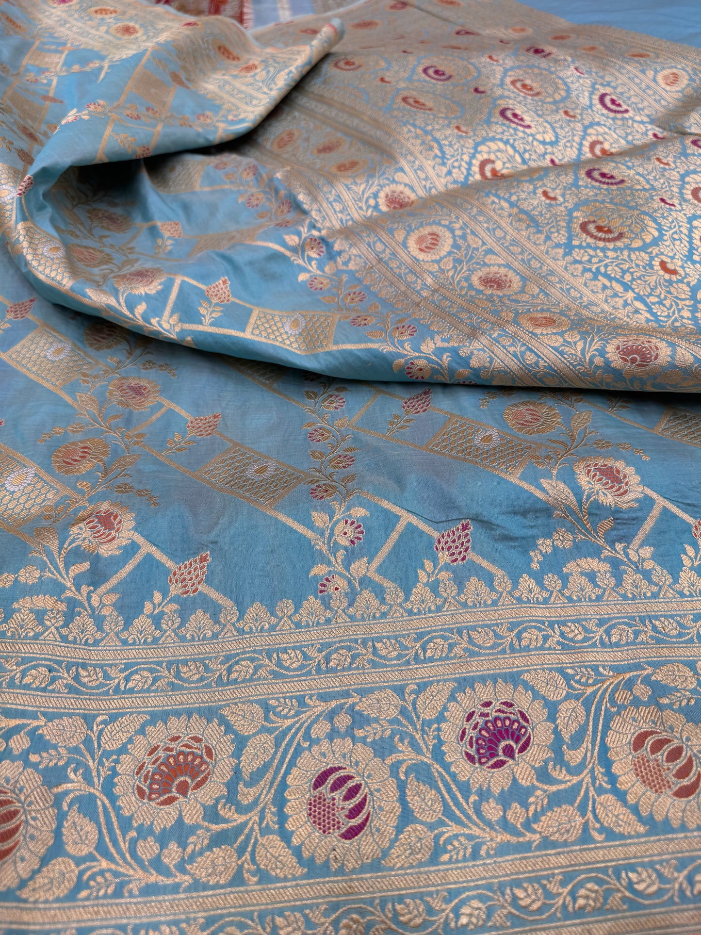 Pure Banarasi Katan Silk Alfi Meena Jaal Saree