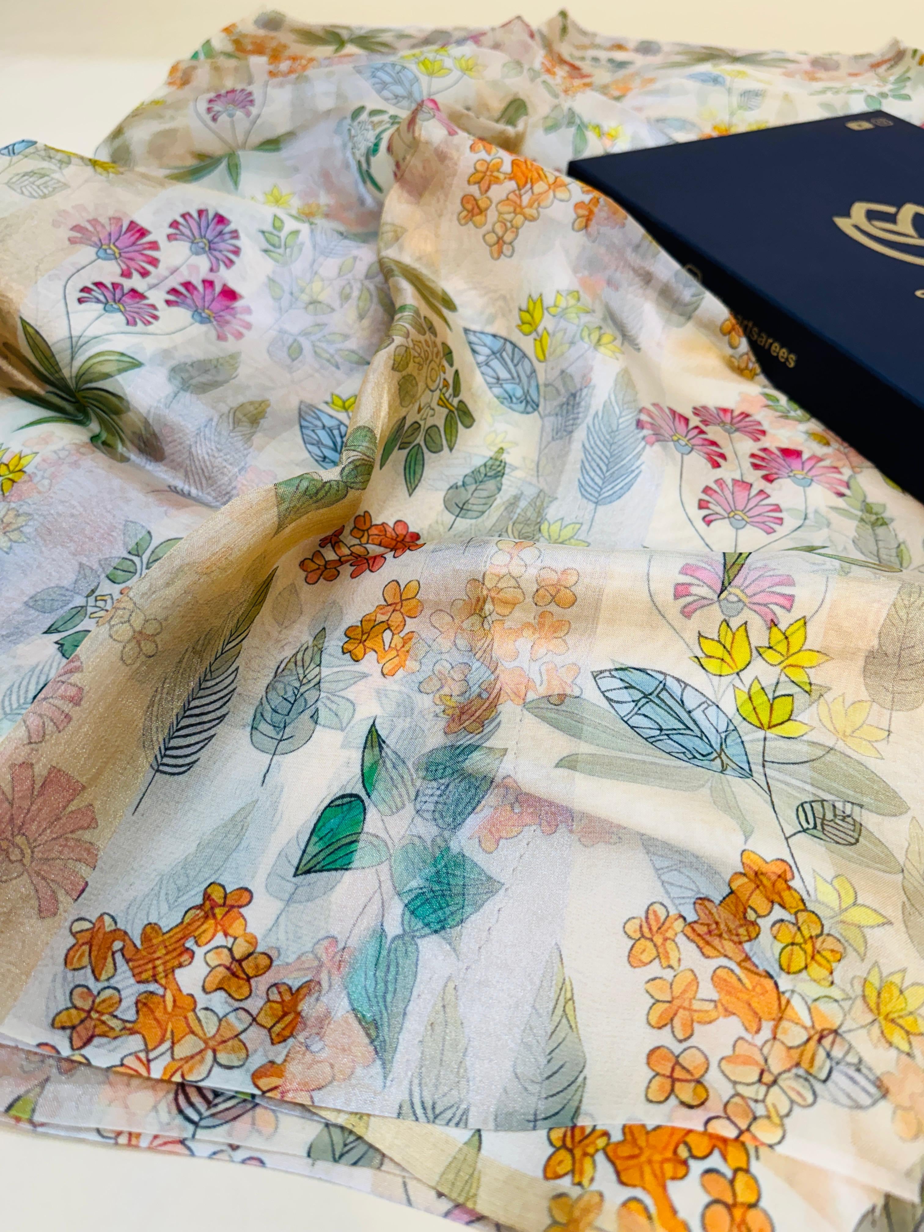 Kora Floral Digital Print Saree