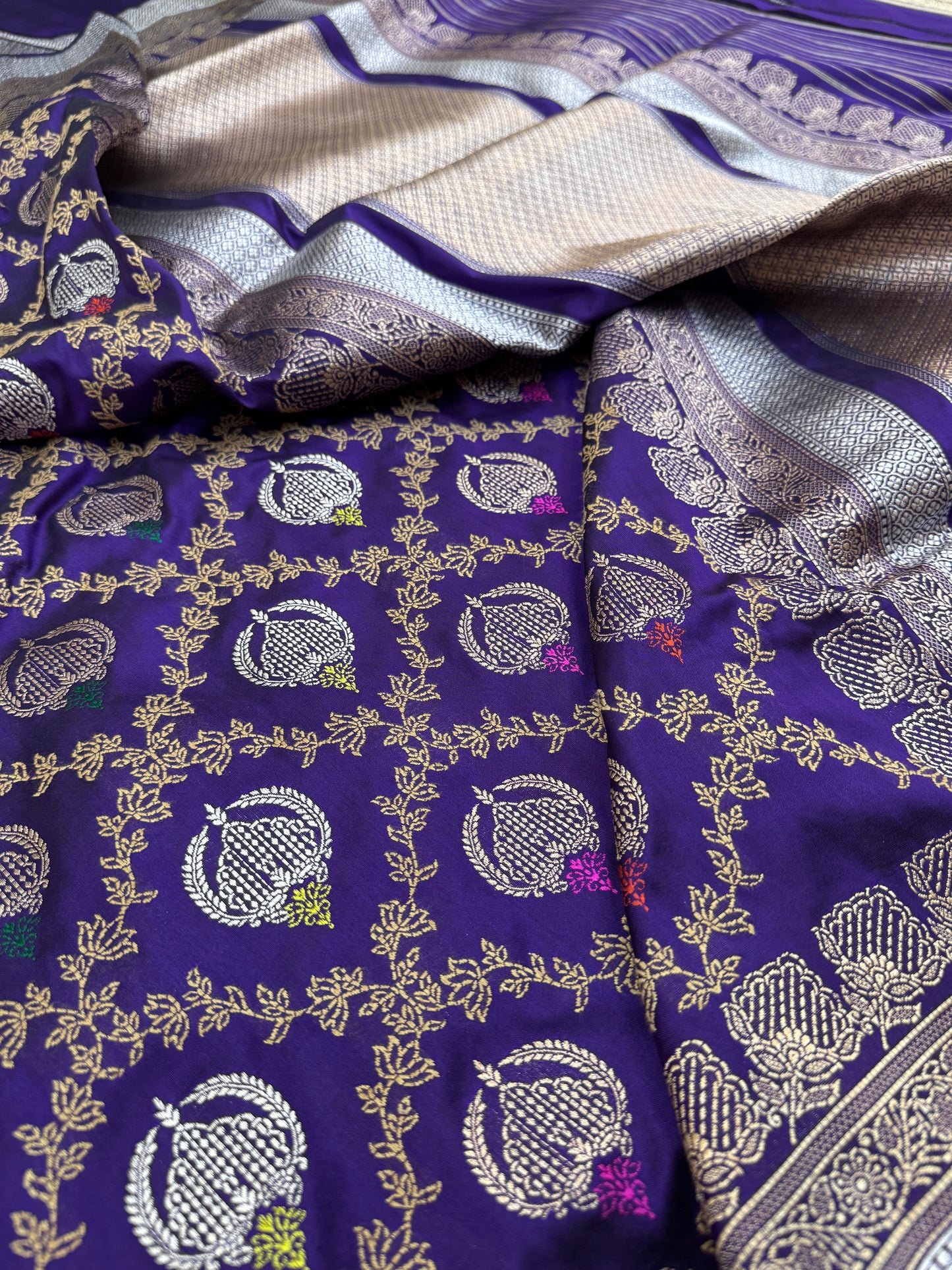 Pure Banarasi Katan Silk Kadhwa Mina Jaal Saree