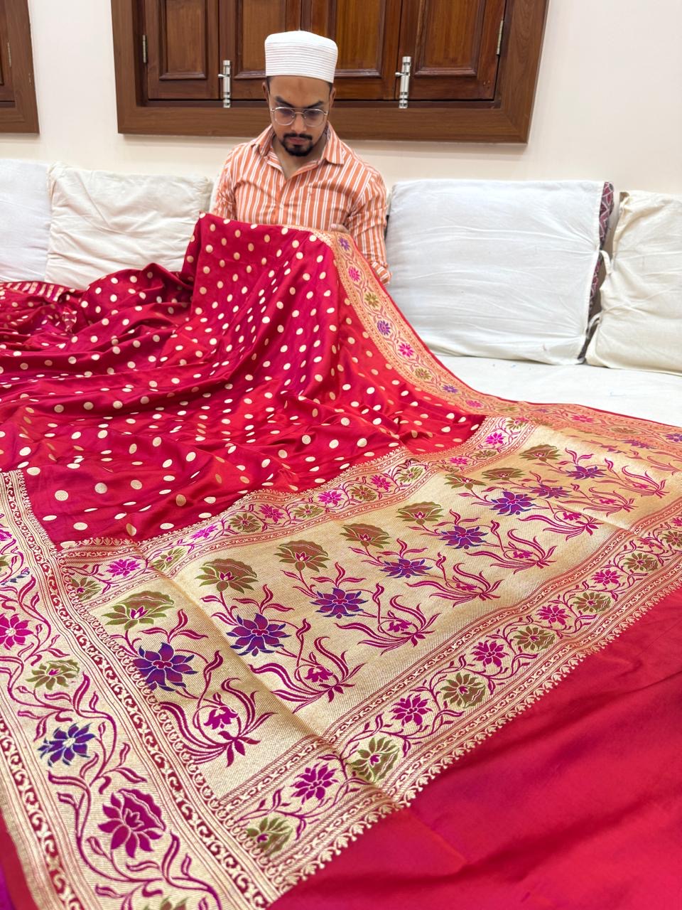 Pure Banarasi Satin Silk Dollar Buti Paithni Saree
