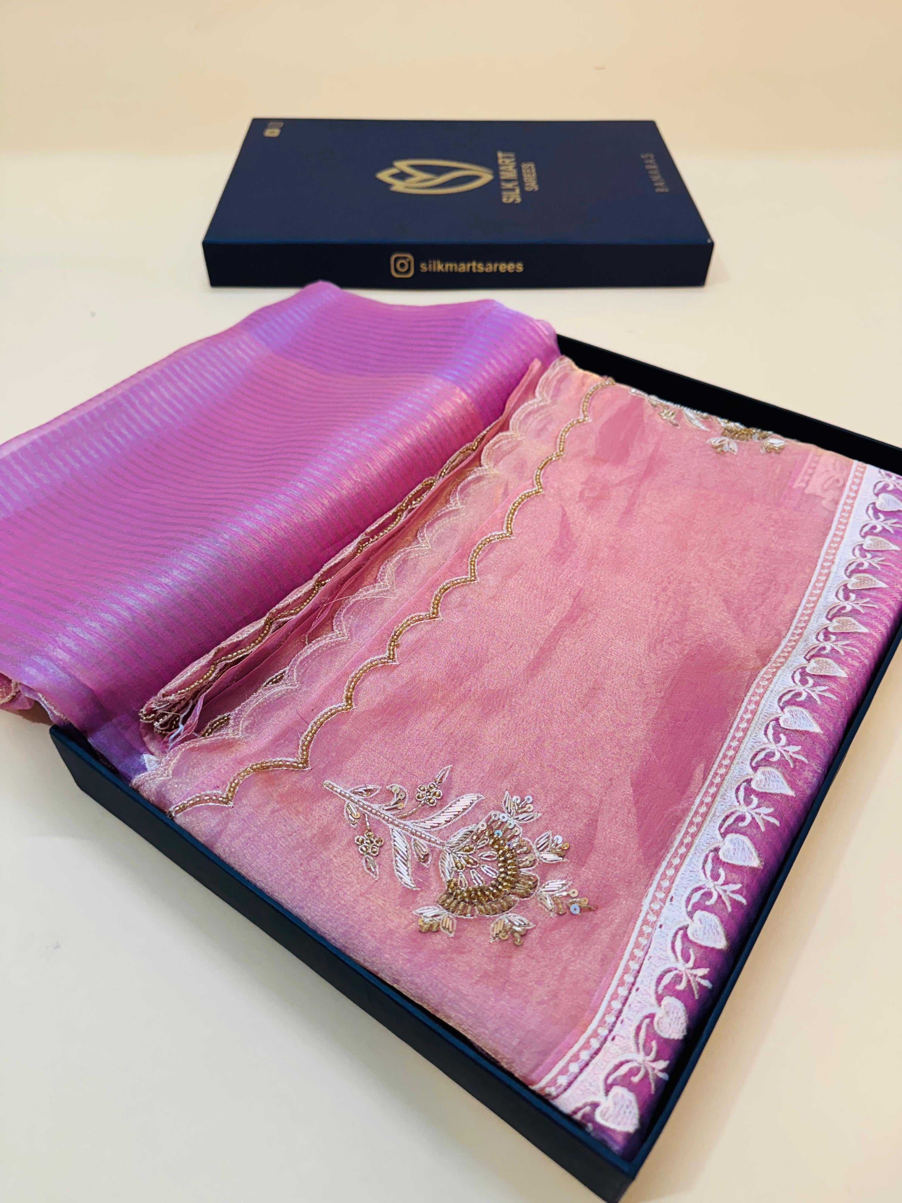Tissue Hand Embroidery Saree