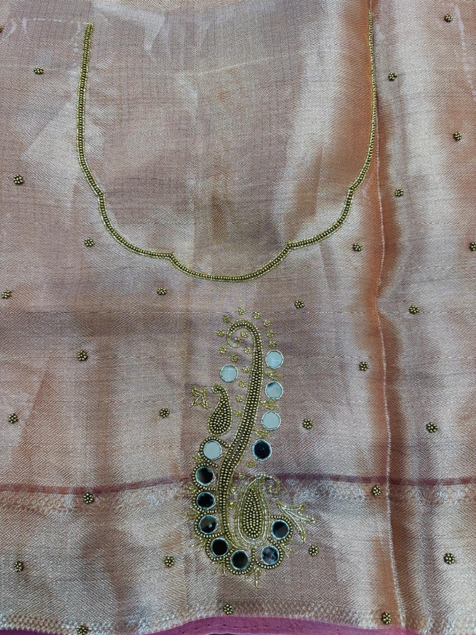 Pure Banarasi Tissue Mirror Work Embroidery Saree