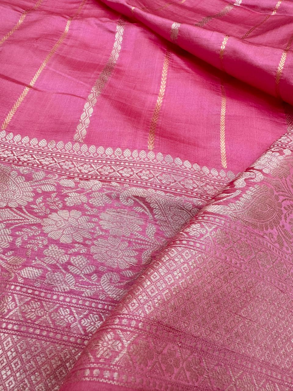Pure Banarasi Dupion Silk Stripe Saree