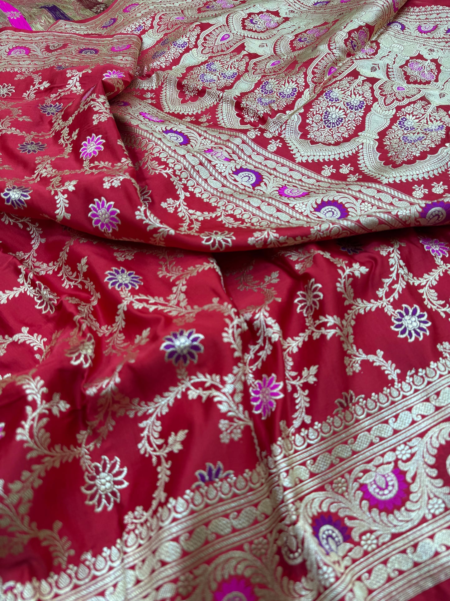 Pure Banarasi Satin Mina Jaal Saree