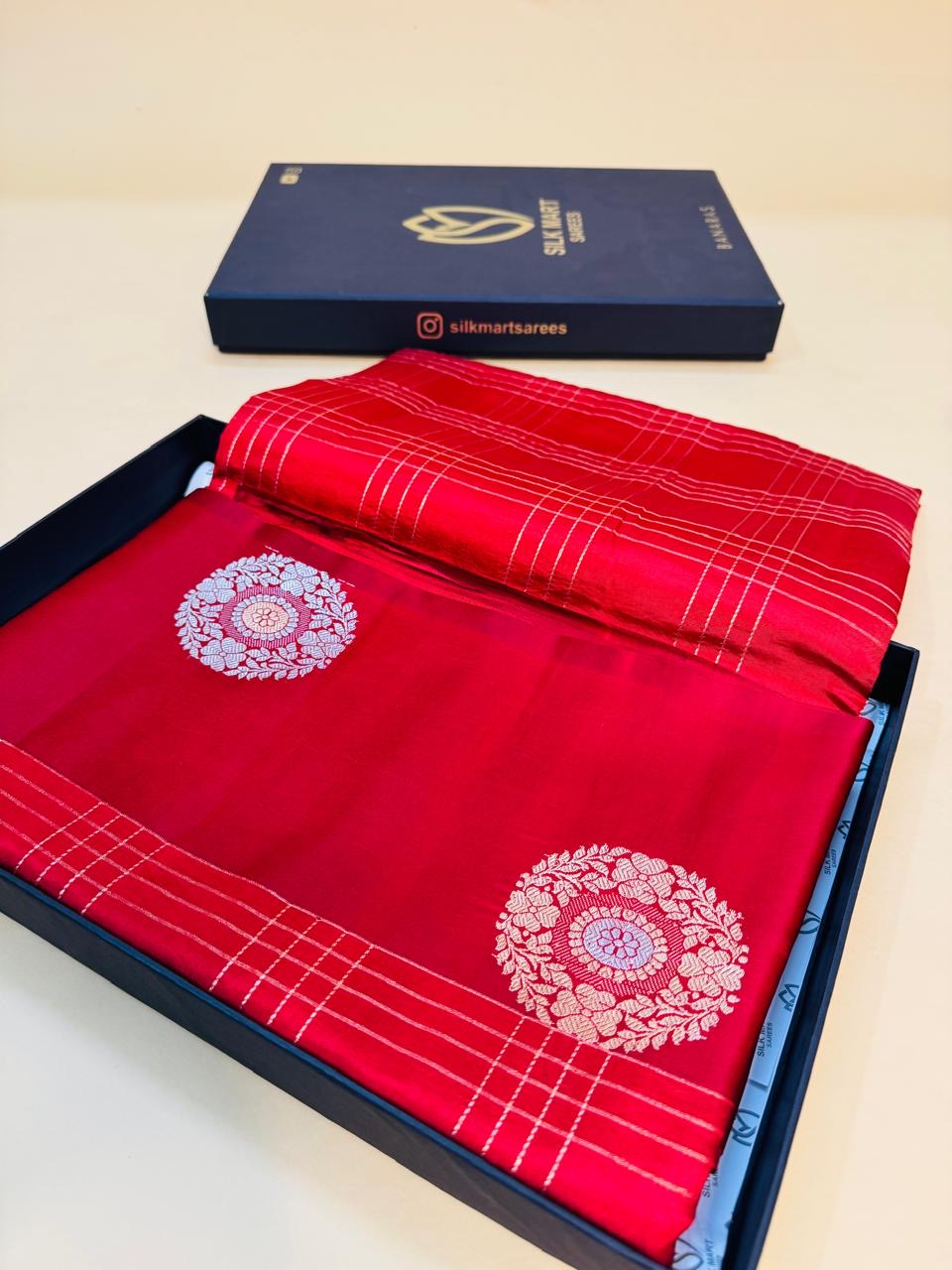 Red Mango Silk Check Satin Border Saree