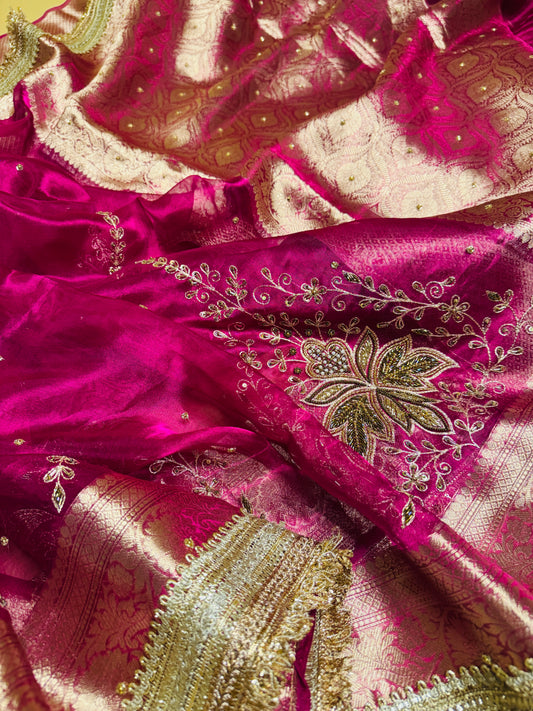 Pure Banarasi Tissue Silk Hand Embroidery Saree