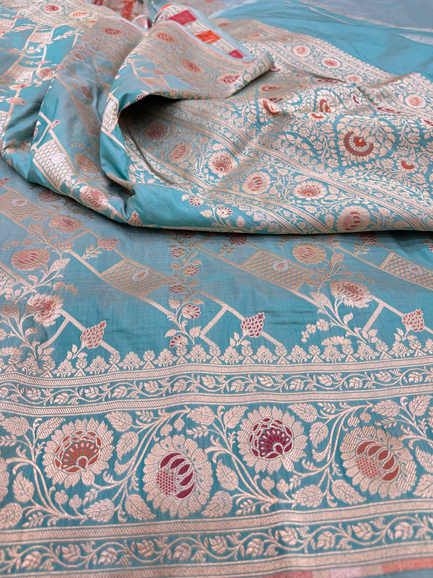 Pure Banarasi Katan Silk Alfi Meena Jaal Saree