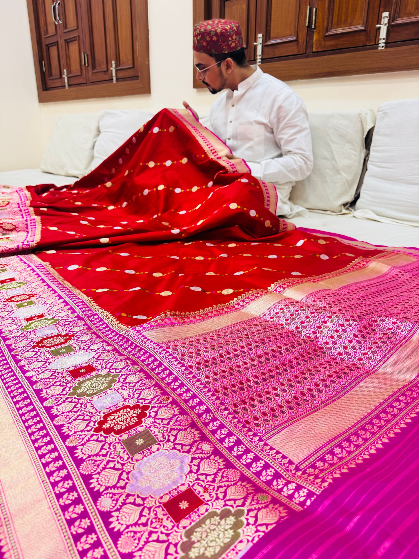 Pure Banarasi Katan Silk Mina Buti Skirt Border Saree