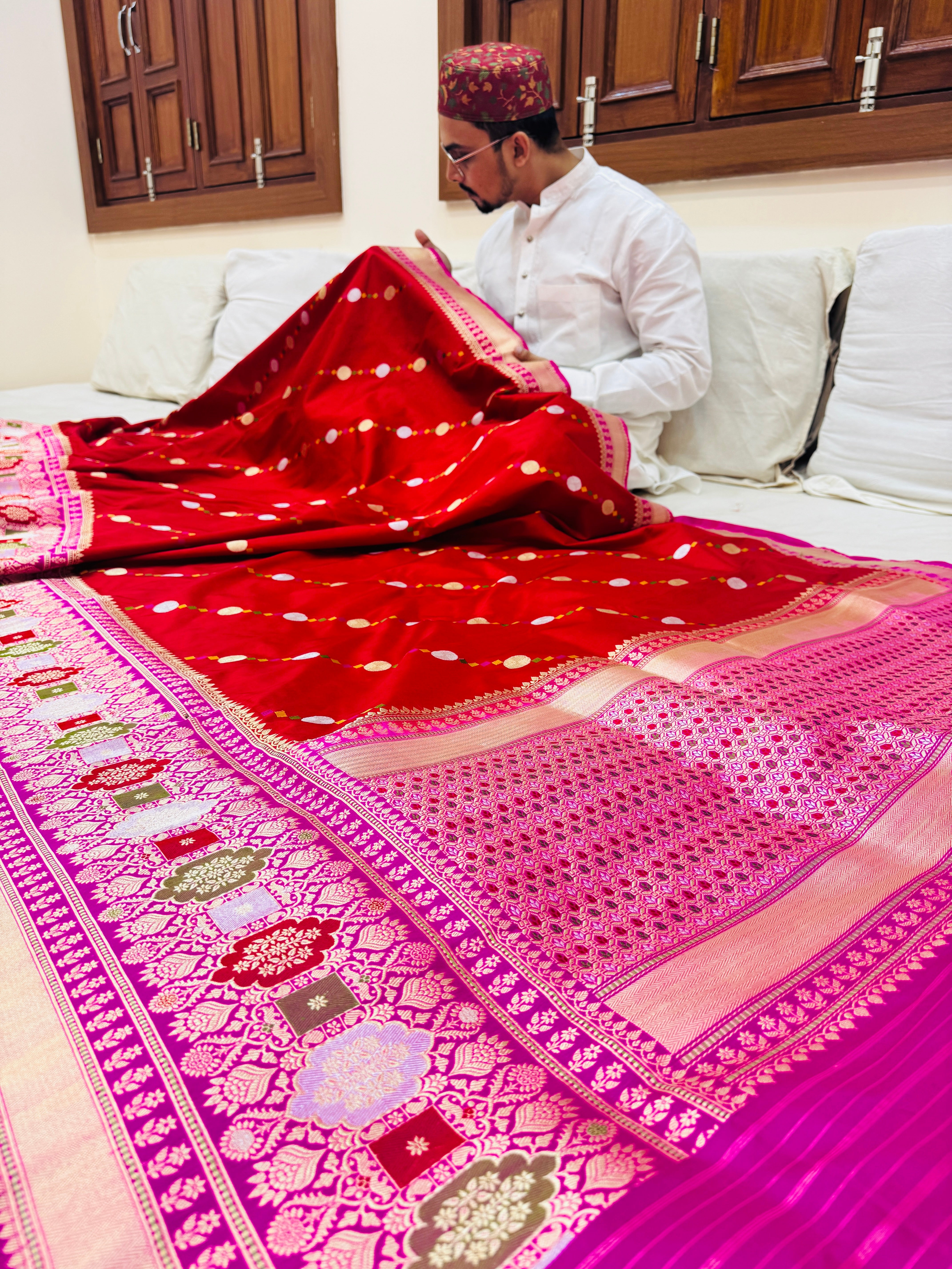 Pure Banarasi Katan Silk Mina Buti Skirt Border Saree