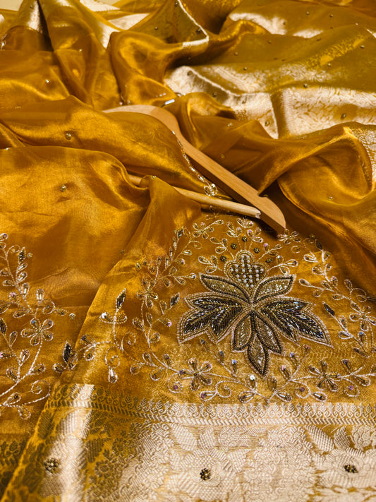 Pure Banarasi Tissue Silk Hand Embroidery Saree