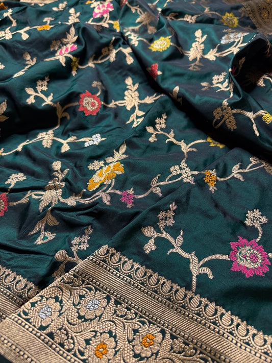 Pure Banarasi Katan Silk Mina Jaal Saree