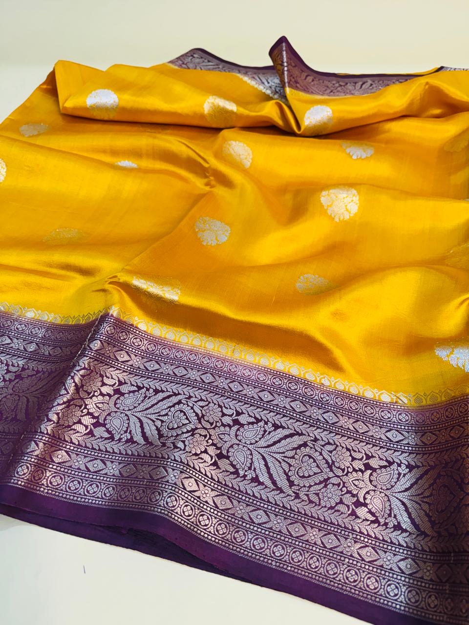 Mustard Mango Silk Buti Saree