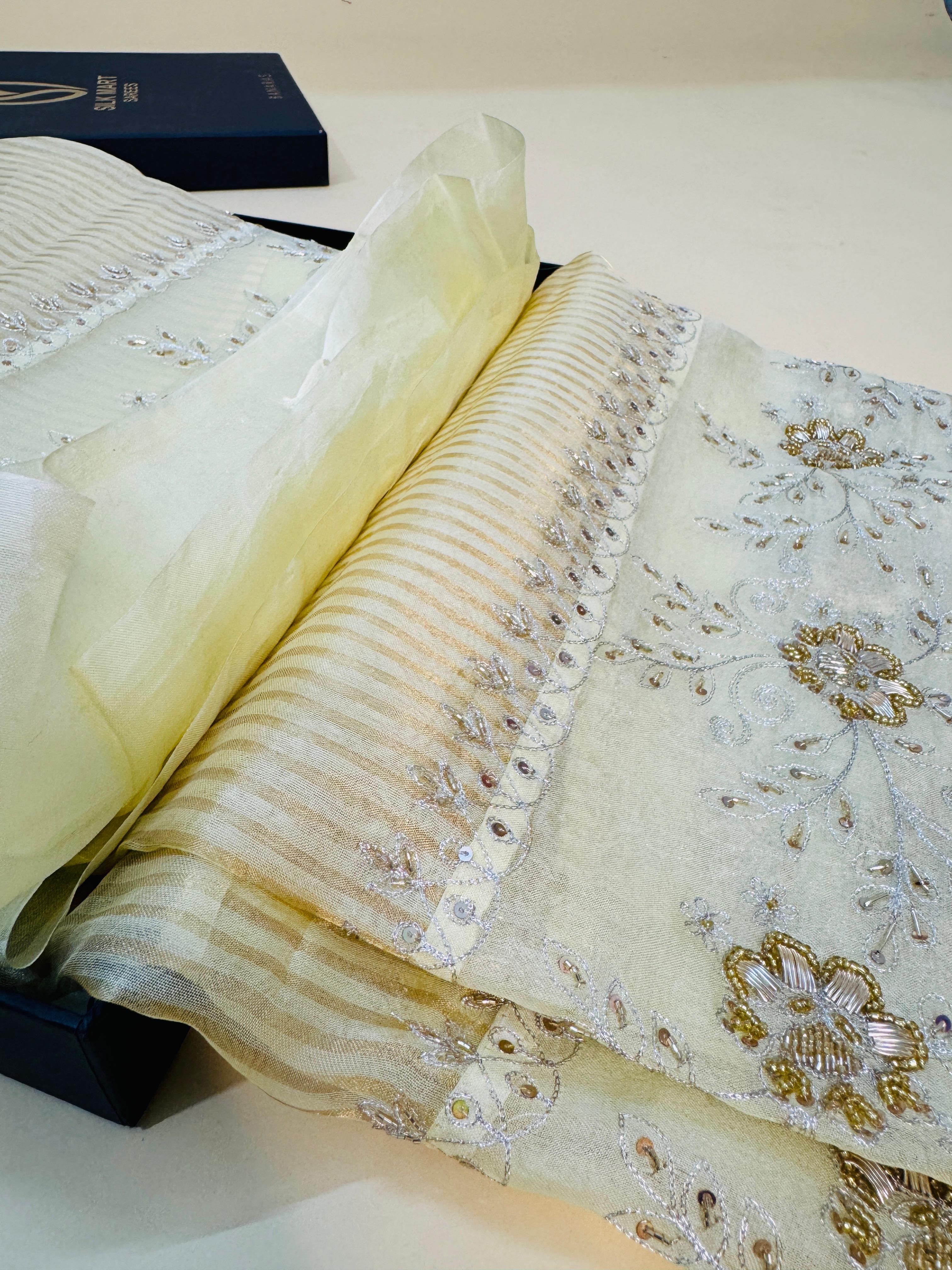 Tissue Hand Embroidery Saree