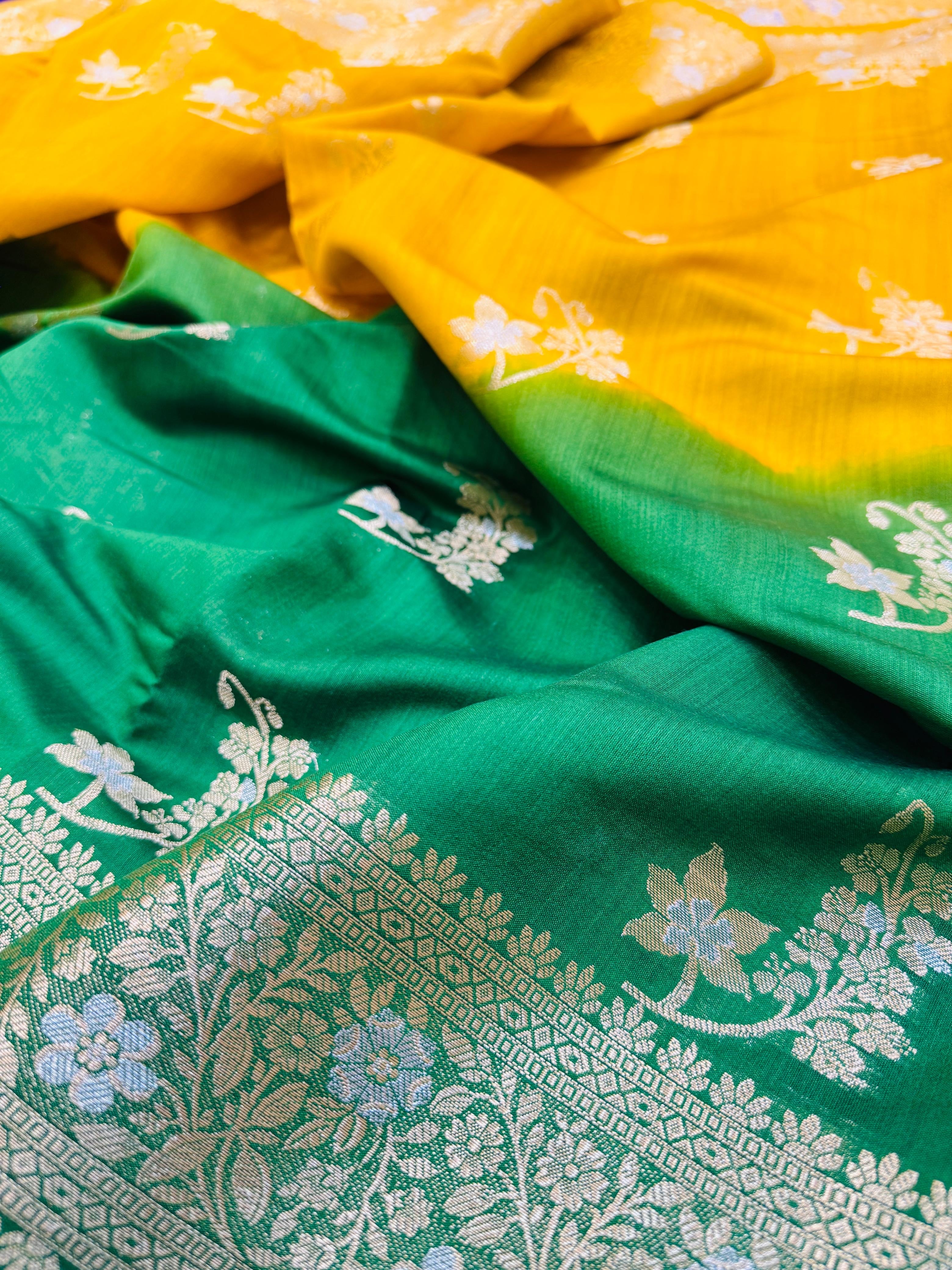 Pure Banarasi Chiniya Silk Half n Half buta saree