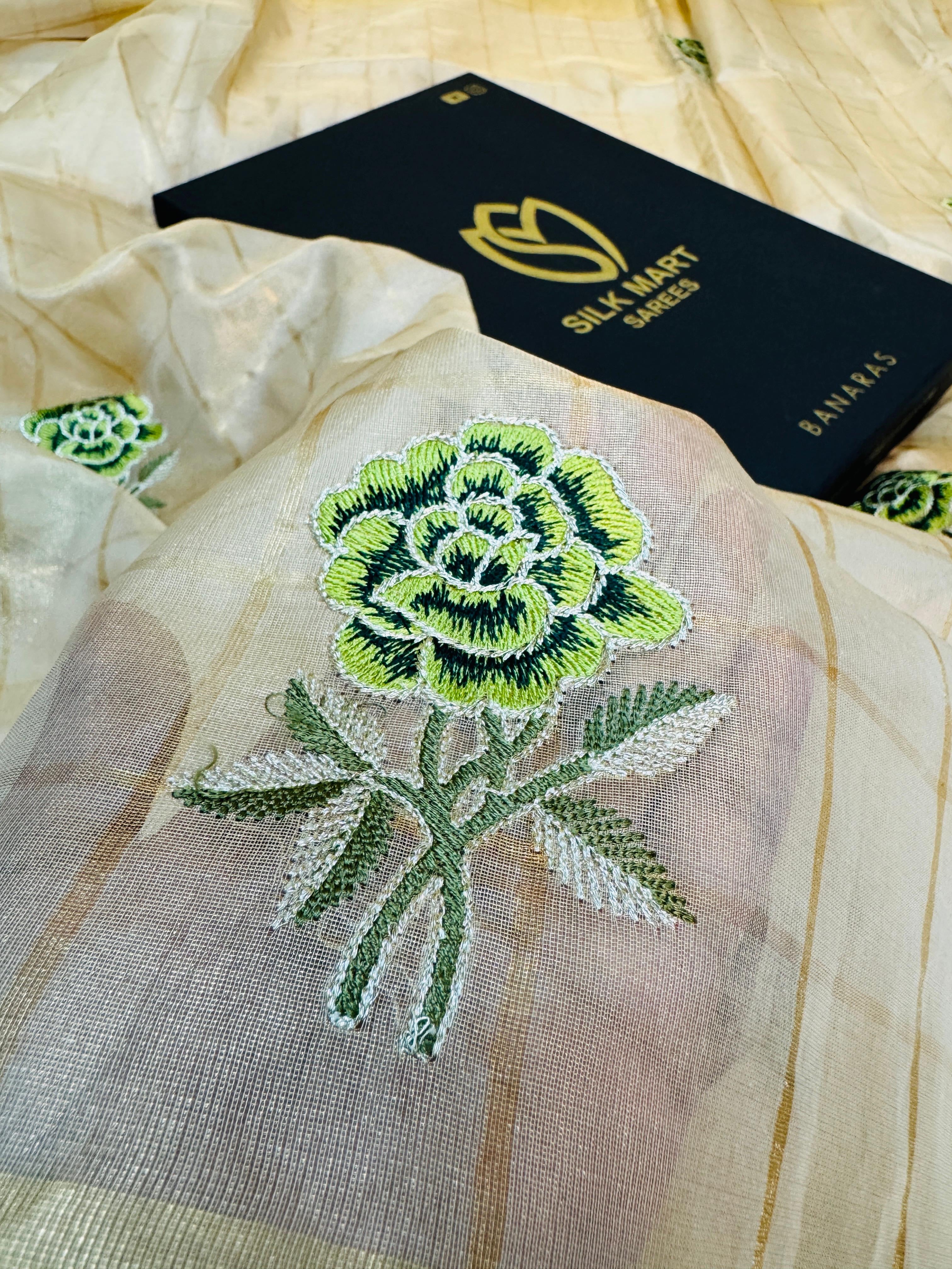 Tissue Check Embroidery Saree