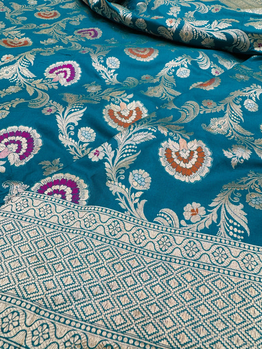 Pure Banarasi Katan Silk Mina Jaal Saree