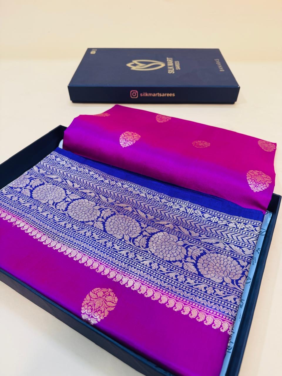 Hot Pink Mango Silk Buti Saree