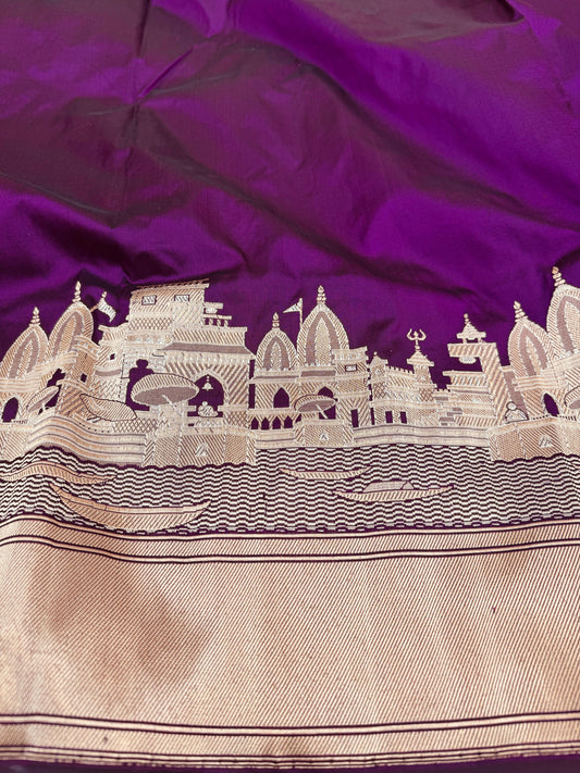 Pure Banarasi Katan Silk Plain Ghat Saree