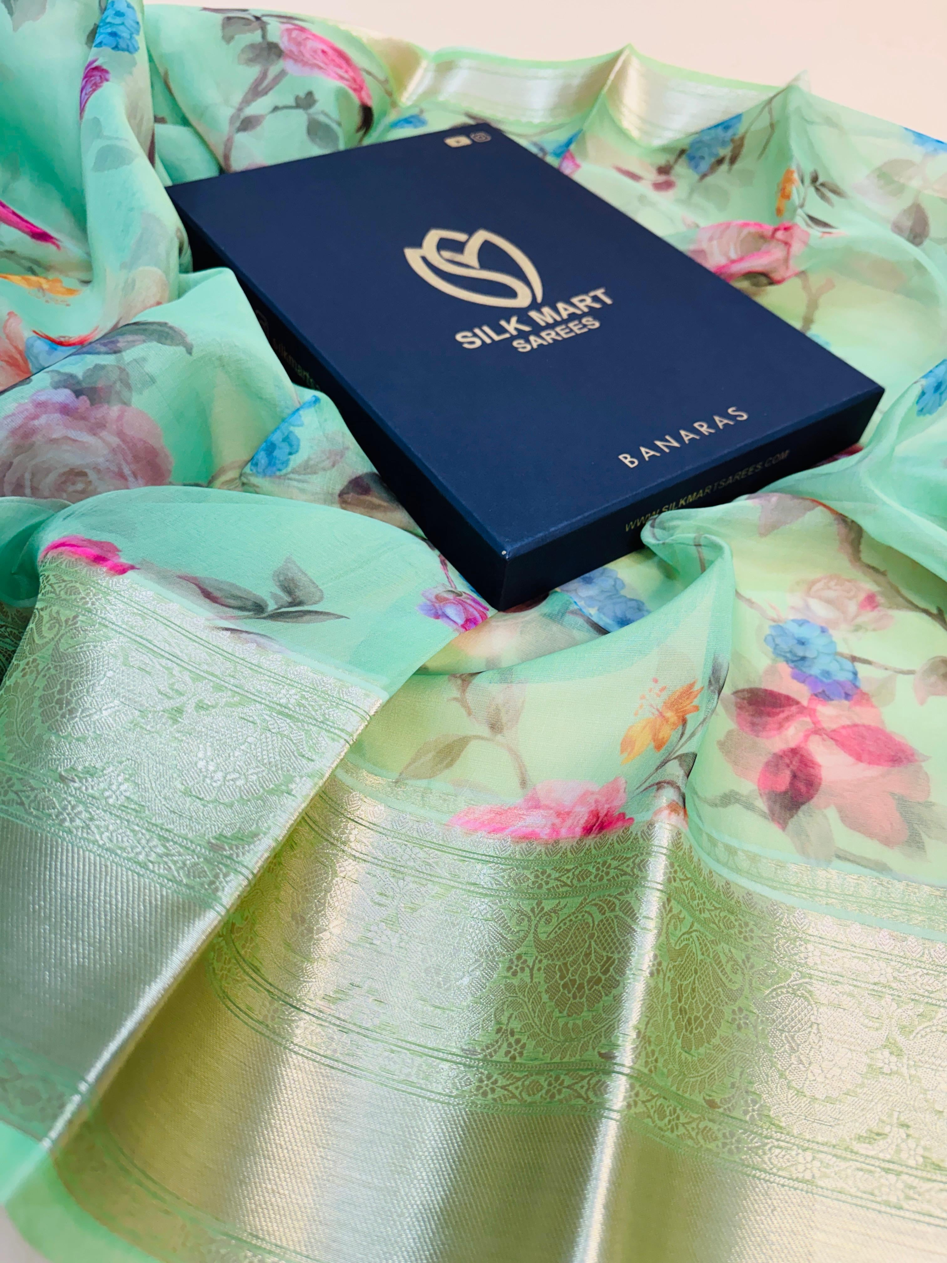 Art Silk Kora Digital Print Saree