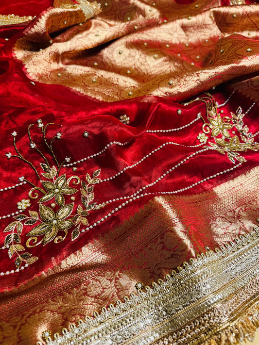 Pure Banarasi Tissue Silk Hand Embroidery Saree