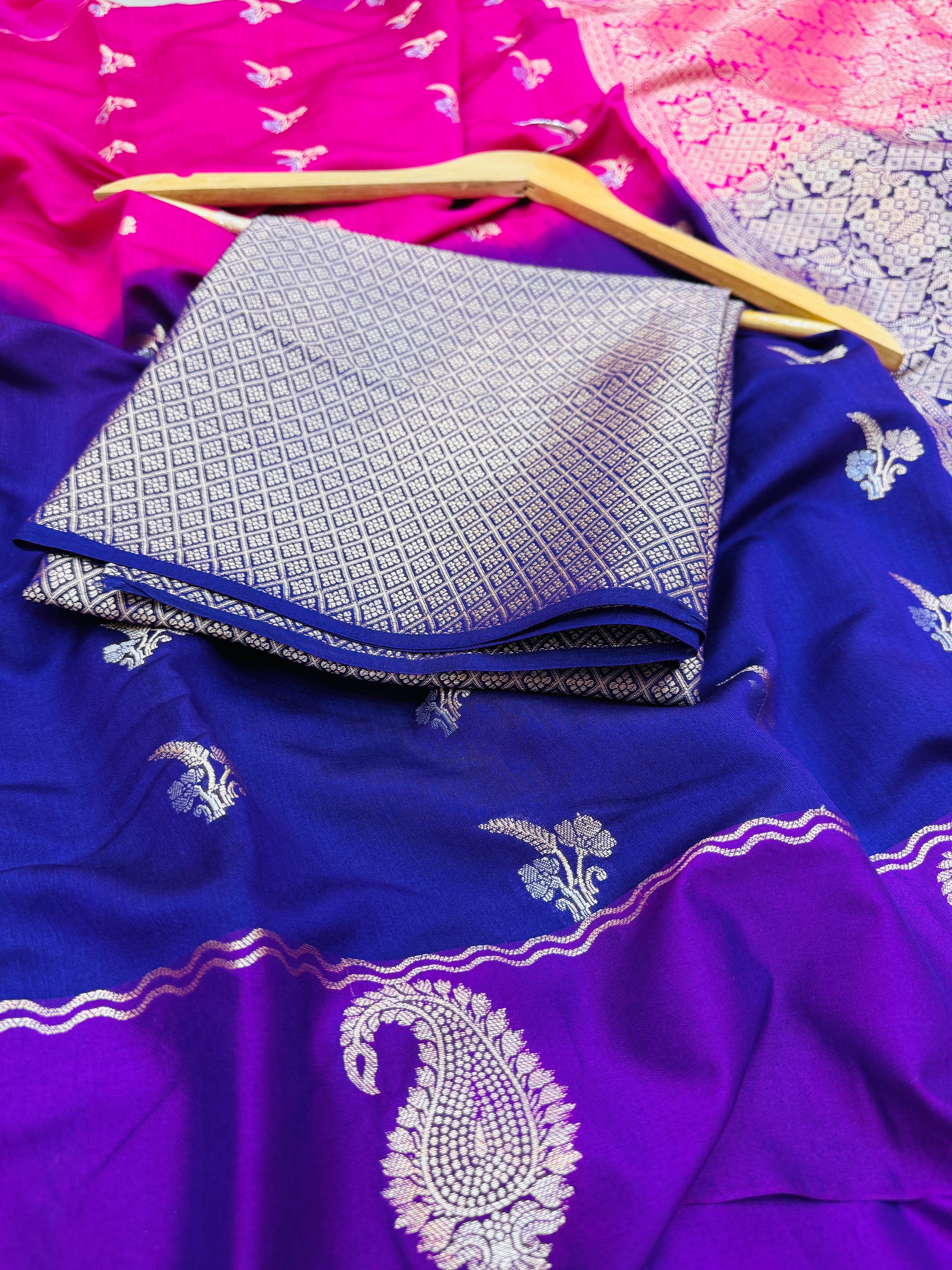 Pure Banarasi Chiniya Silk Half n Half buta saree